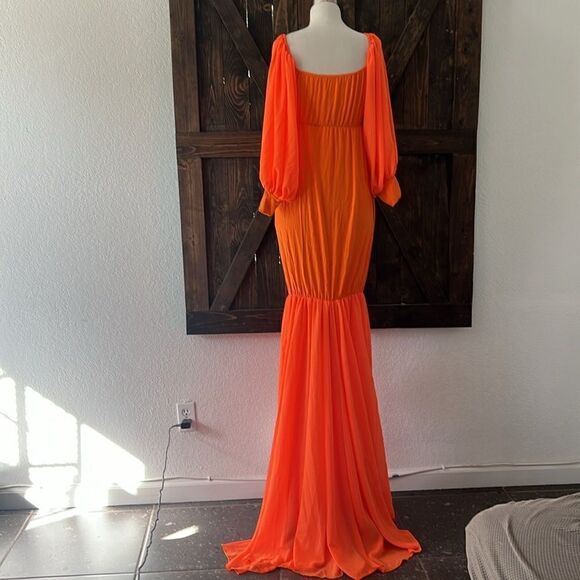 Off Shoulder Maternity Dress Elegant Fit V Neck Chiffon Long Gown Photography - Picture 8 of 12